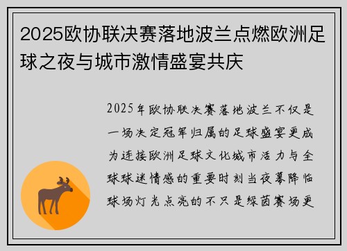 2025欧协联决赛落地波兰点燃欧洲足球之夜与城市激情盛宴共庆