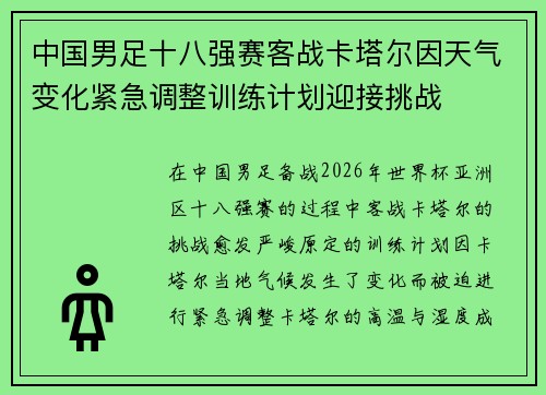 中国男足十八强赛客战卡塔尔因天气变化紧急调整训练计划迎接挑战