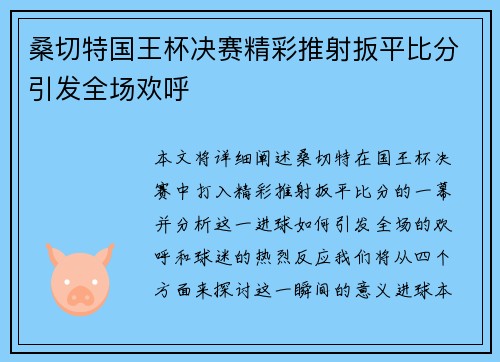 桑切特国王杯决赛精彩推射扳平比分引发全场欢呼